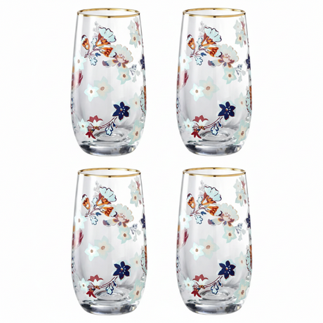 Floral Drinking Glass Set 4Pcs 410ml