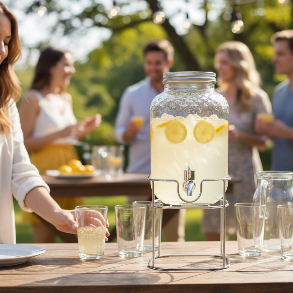 Glass Beverage Dispenser With Stand 4L