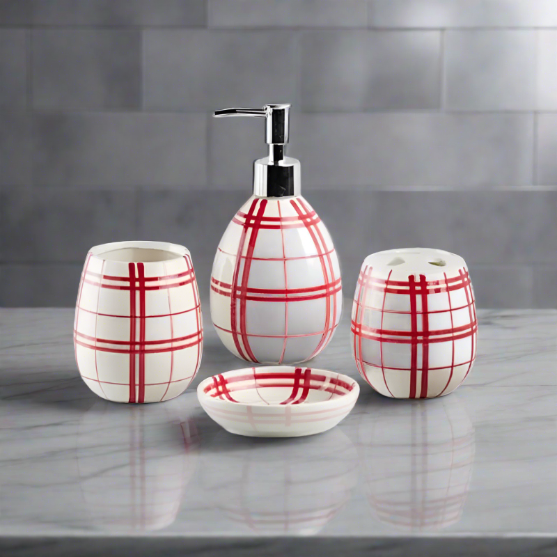 Bath Set Red & White 4pcs