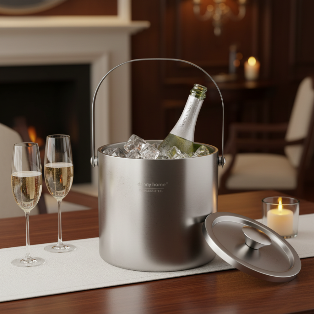 Double Wall Ice Bucket With Lid 1.6L Stainless Steel