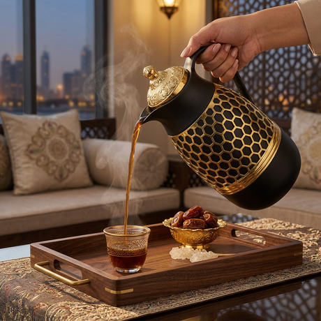 Vacuum Flask Honeycomb Style Black & Gold 1L