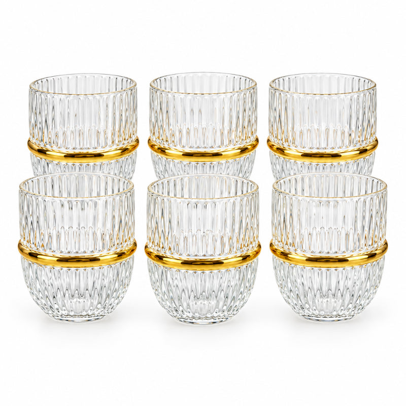 Clear Drinking Glass Set 6Pcs Gold Rim