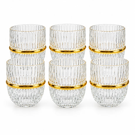 Clear Drinking Glass Set 6Pcs Gold Rim