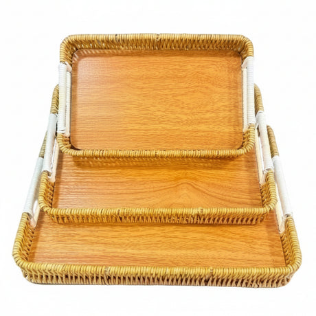 Cane Rectangular Serving Tray Light Brown (Set of 3)