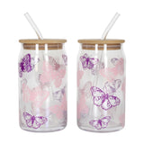 Iced Coffee Glass Mug With Straw 500ml Butterfly (Set of 2)