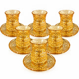 Glass Kahwa Cup & Saucer Set Amber (Set of 6)