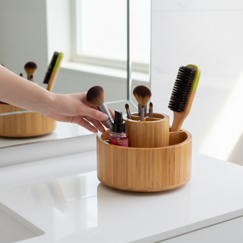 Bamboo Rotating Cosmetic Organizer 19.5cm