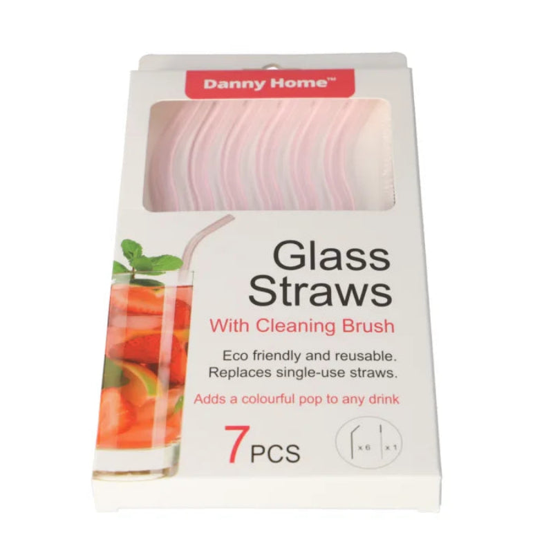 Reusable Glass Straws & Cleaning Brush (Set of 7 Pcs)