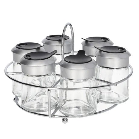 Glass Spice Jar With Steel Stand 60ml (Set of 7pcs)