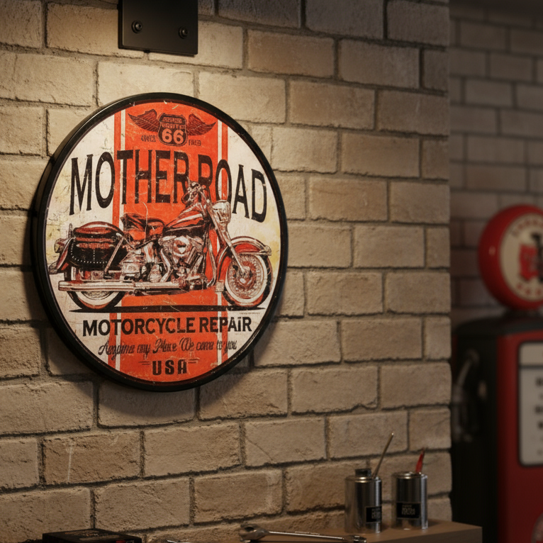 Mother Road Hanging Wooden Frame Round