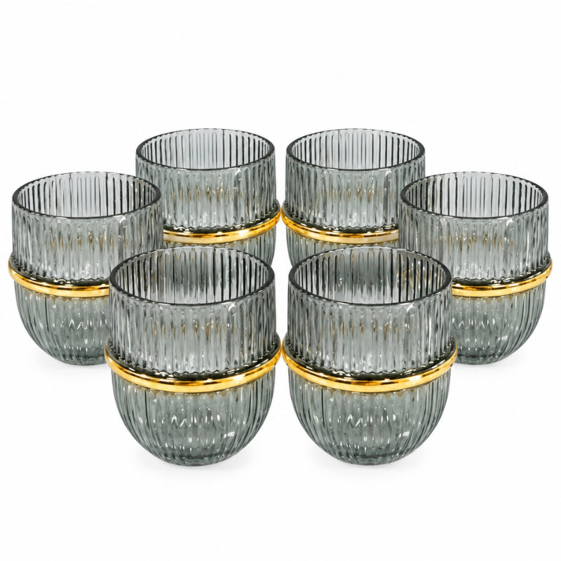 Charcoal Drinking Glass Set 6Pcs Gold Rim