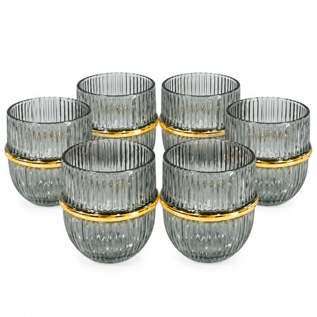Charcoal Drinking Glass Set 6Pcs Gold Rim