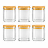 Glass Storage Jar With Bamboo Lid (Set of 6 Pcs)
