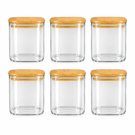Glass Storage Jar With Bamboo Lid (Set of 6 Pcs)
