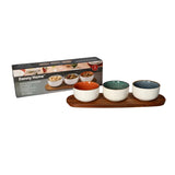 Acacia Wood Board With Porcelain Sauce Bowls 3.5" 4Pcs