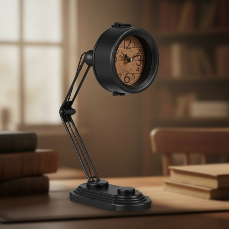 Adjustable lamp shaped metal clock Black