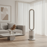 White tower electric fan and air purifier with tall loop handle