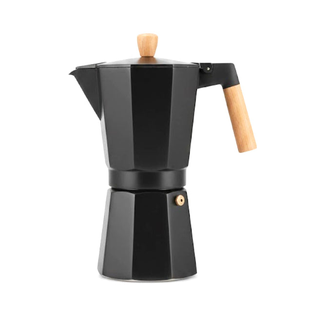 Aluminium Moka Pot Black With Wood Handle 9 Cups