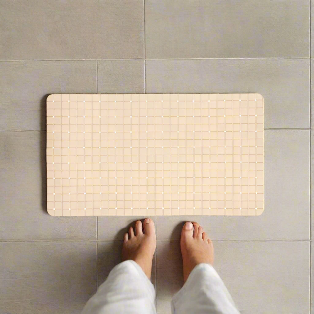 Anti-Slip Bath Mat Squares Beige Large