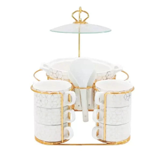 Soup Set With Gold Stand (16 pcs)