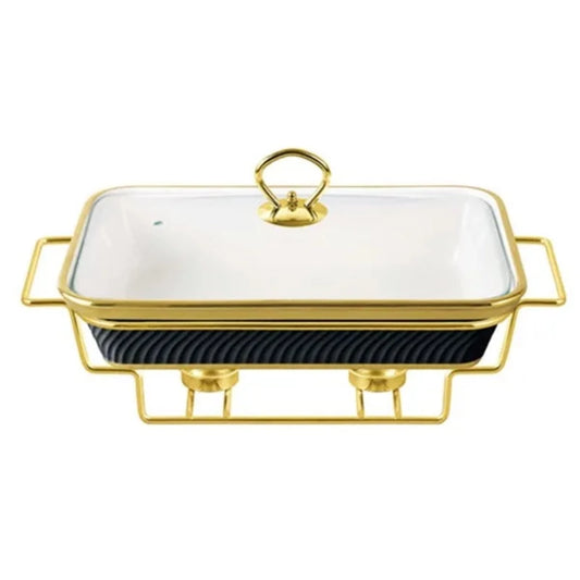 Rectangular Burner Dish With Gold Stand 15"