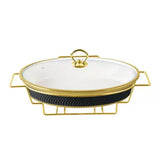 Oval Burner Dish With Gold Stand 14.5"
