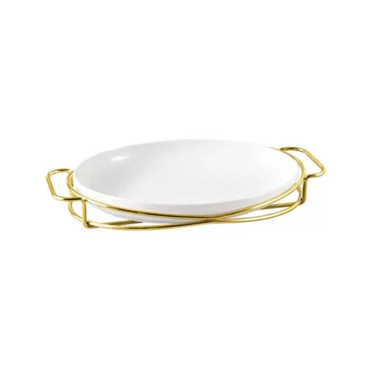 Oval Plate With Gold Stand 10"