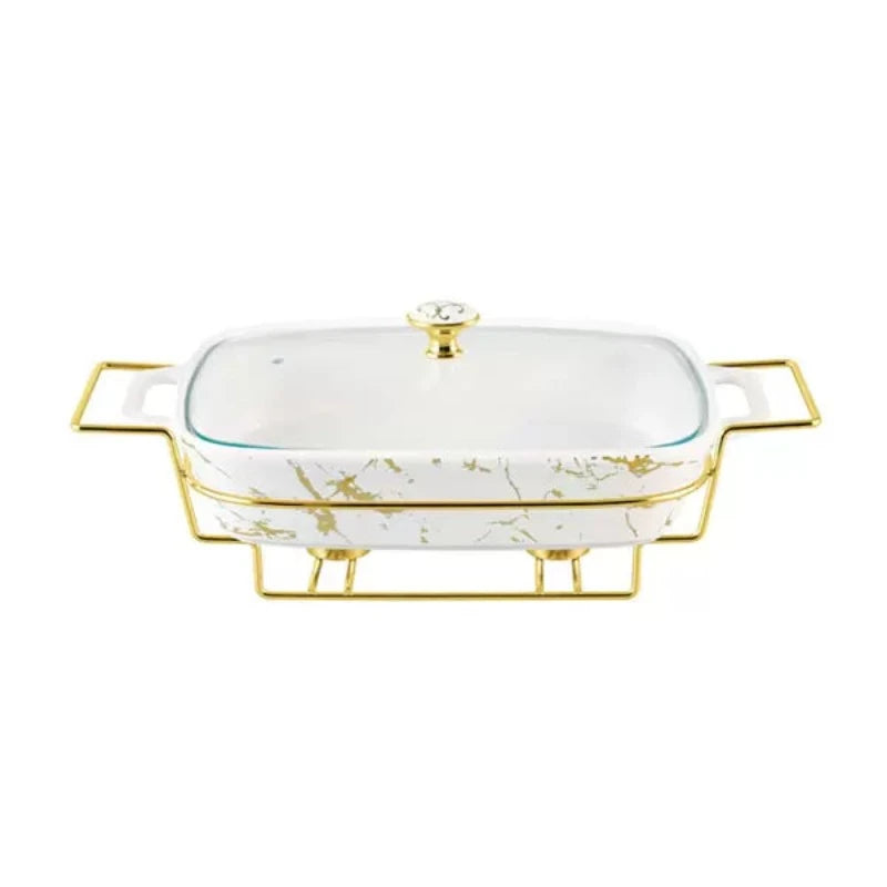 Rectangular Burner Dish With Golden Stand 17"