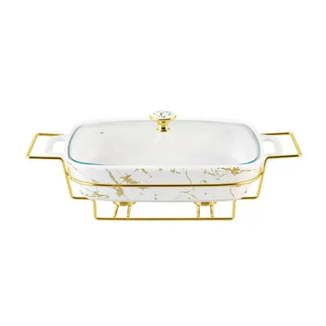 Rectangular Burner Dish With Golden Stand 17"
