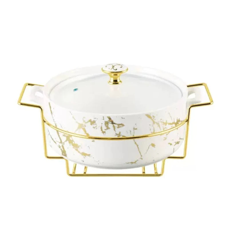 Round Casserole With Gold Stand 11.5"