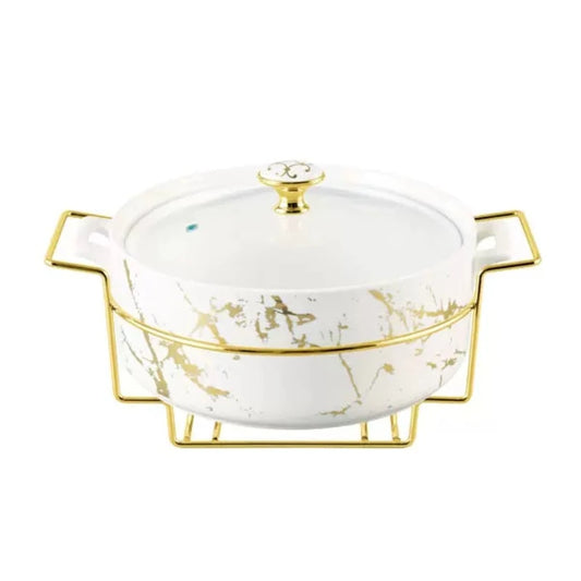 Round Casserole With Gold Stand 14"