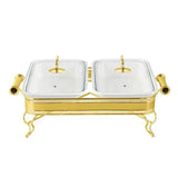 Twin Rectangular Burner Dish With Golden Stand 12"