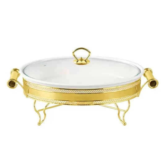 Oval Burner Dish With Gold Stand 16"