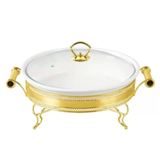 Oval Burner Dish With Gold Stand 14"