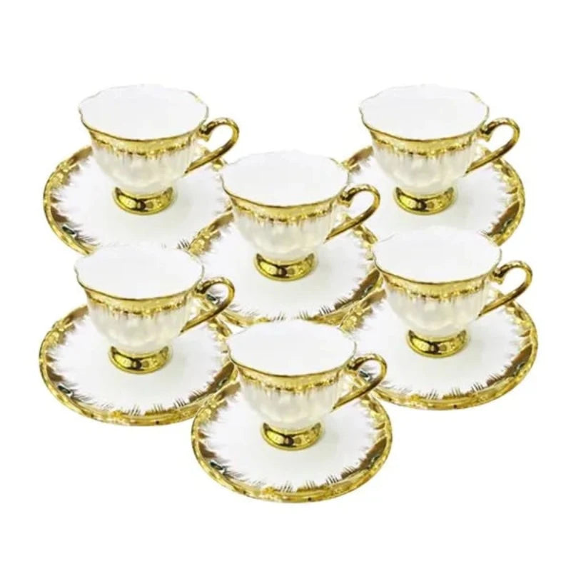 Cup & Saucer White & Gold (Set of 6)