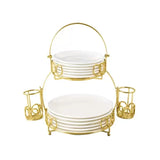 2 Tier Plate Stand With Folk Holder Gold
