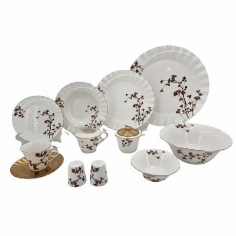 Dinner Set Leaf White & Brown (47pcs Set)