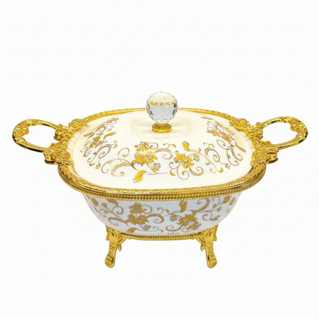 Royal Bloom Candy Bowl With Lid White & Gold