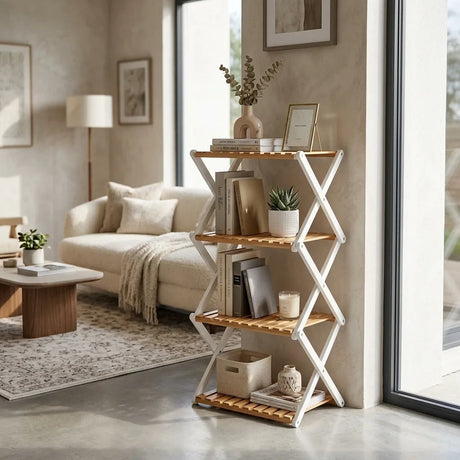 Bamboo White Triple Folding Shelf