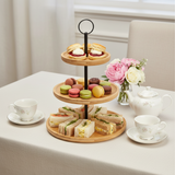 Bamboo 3 Tiers Food Stand Metal Support