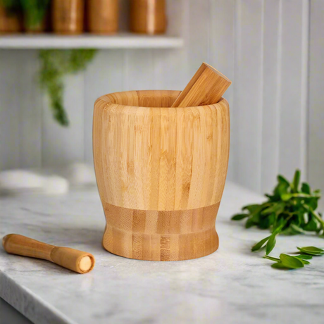 Bamboo Mortar With Mallet 11x12cm