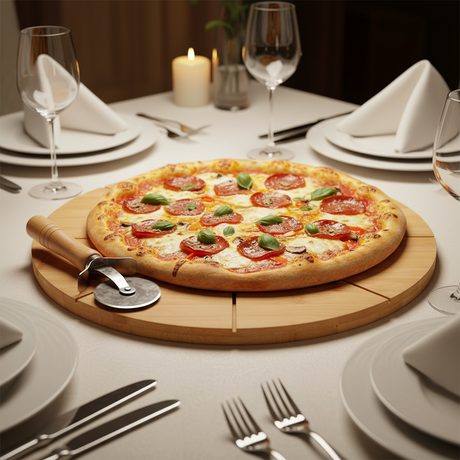 Bamboo Pizza Plate With Pizza Knife 35cm