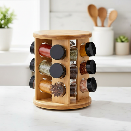 Bamboo Rotating Spice Spice Jar Rack Set of 12pcs
