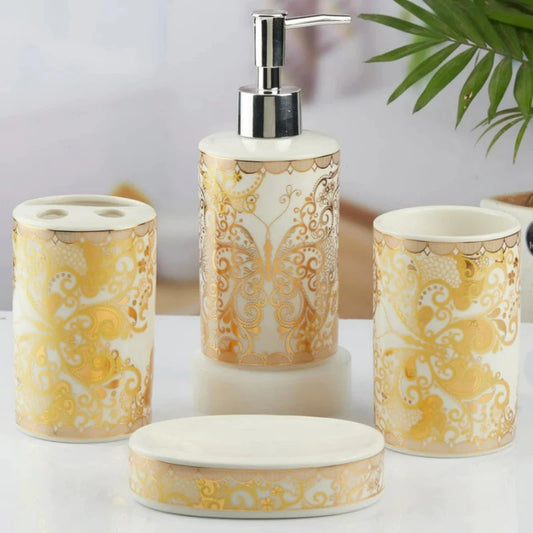 Bathroom Set Butterfly White & Gold (Set of 4)