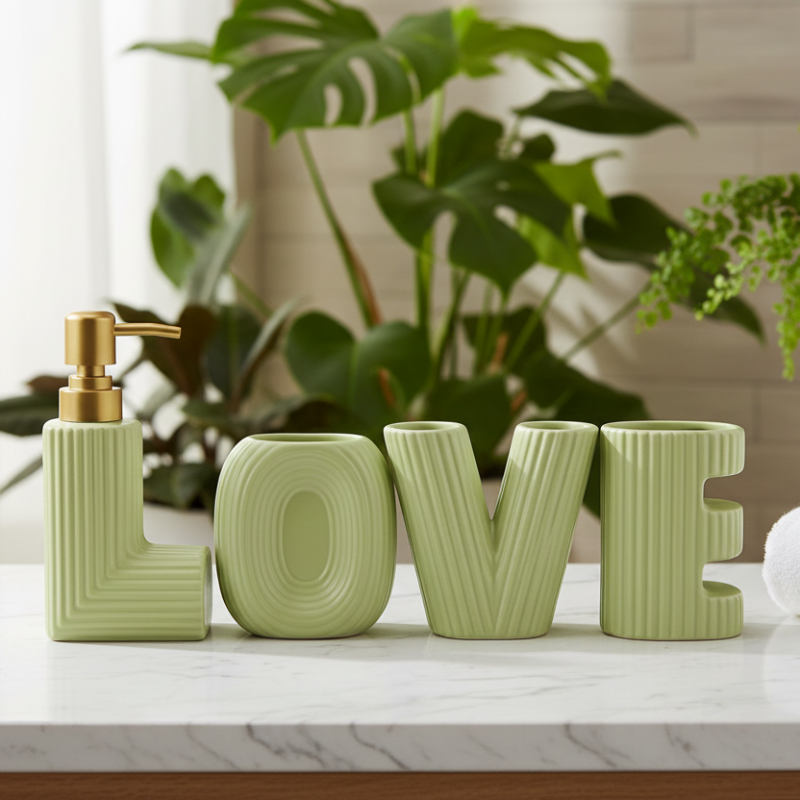 Bathroom Set Green Love (Set of 4)