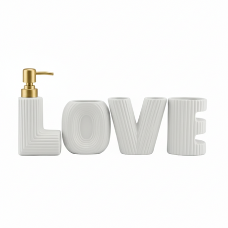 Bathroom Set White Love (Set of 4)
