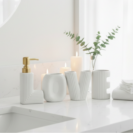 Bathroom Set White Love (Set of 4)
