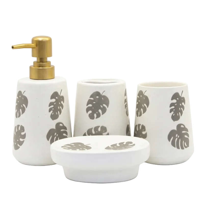 Bathroom Set Leaf White (Set of 4)