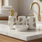 Bathroom Set Leaf White (Set of 4)