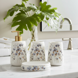 Bathroom Set White Blue Flower (Set of 4)